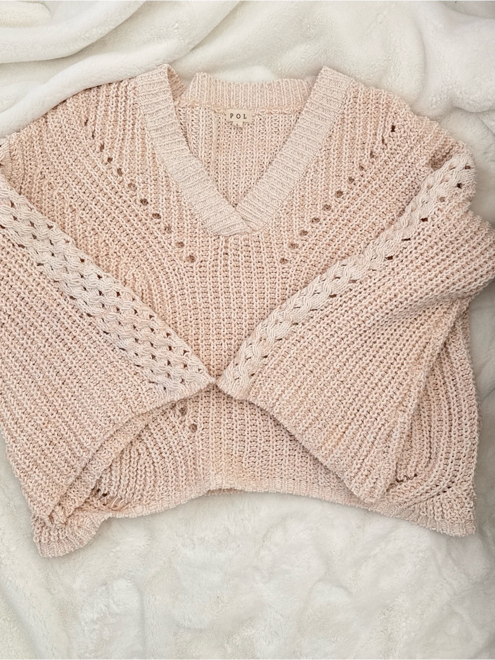 Anthropologie POL Cream Knit Sweater Size Large - Picture 8 of 9